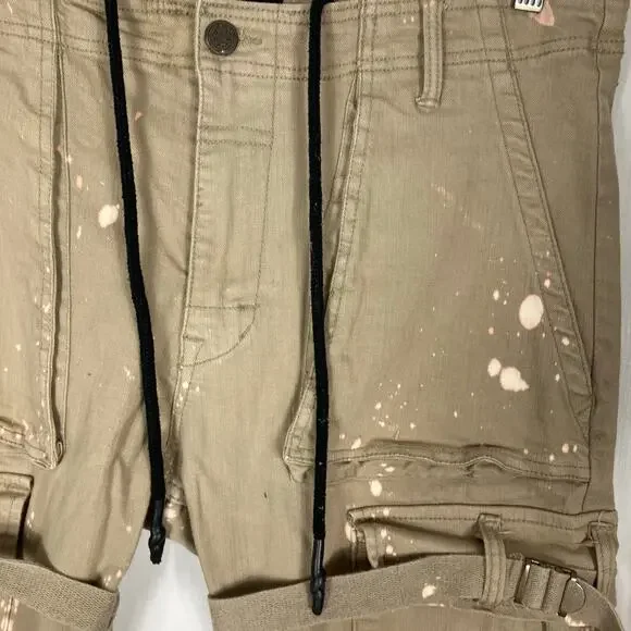 JORDAN CRAIG Pants Men 36/32 Cargo Bondage-Straps Acid-Splatter Tan Fitted”Ross”